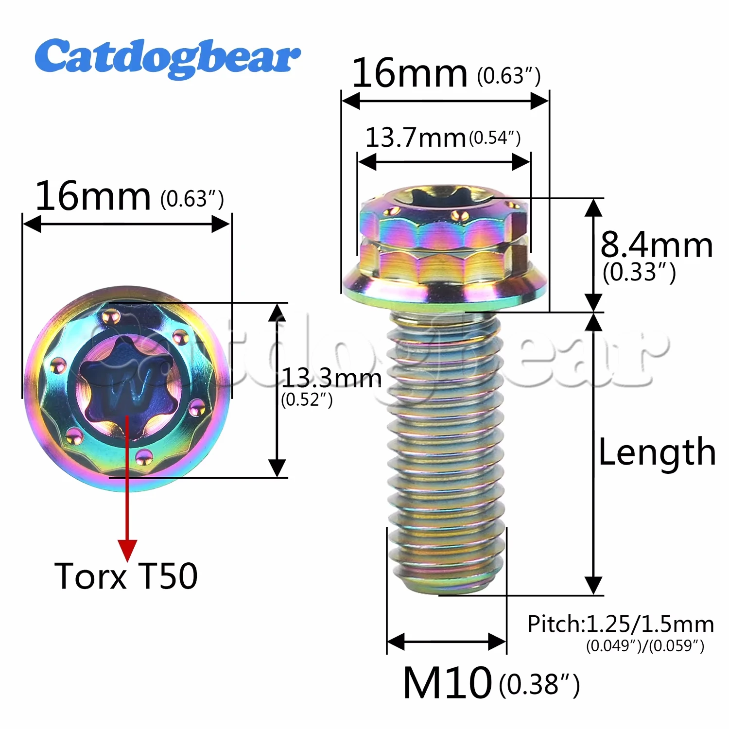 Catdogbear 4pcs Titanium Bolt M10 X 20~70mm T50 Torx Pitch1.25/1.5 Flange 12 Point Screw for Auto & Motorcycle