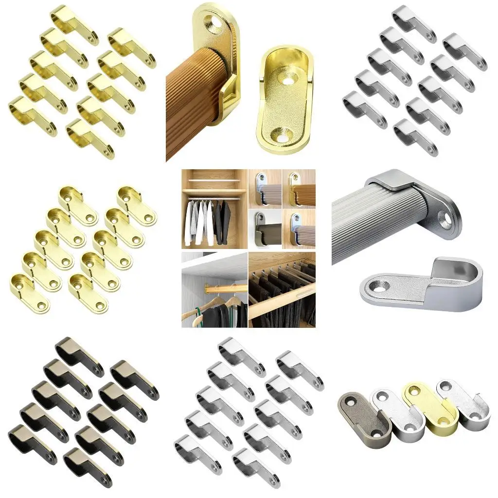 

652F 10Pcs Oval Flanges Mount Wardrobe Brackets Zincs Alloys Thickened Support Clothes Hanging Bar Hardware Closet Rod Brackets