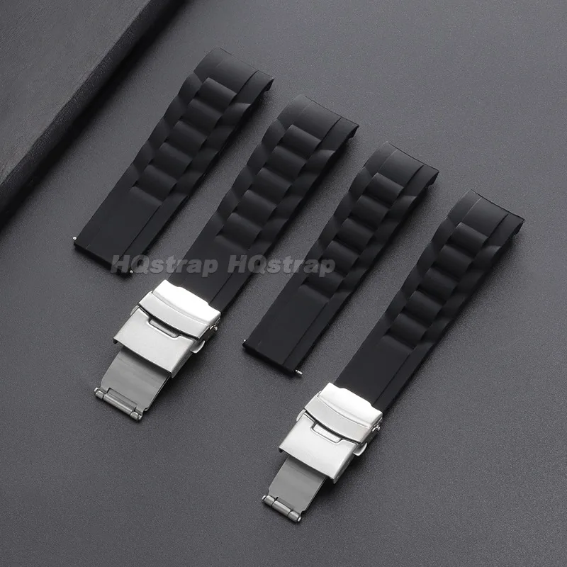 Curved End Silicone Watch Strap 16mm 18mm 20mm 22mm 24mm 26mm Sport Waterproof Rubber Watchband Deployment Clasp Wrist Bracelet