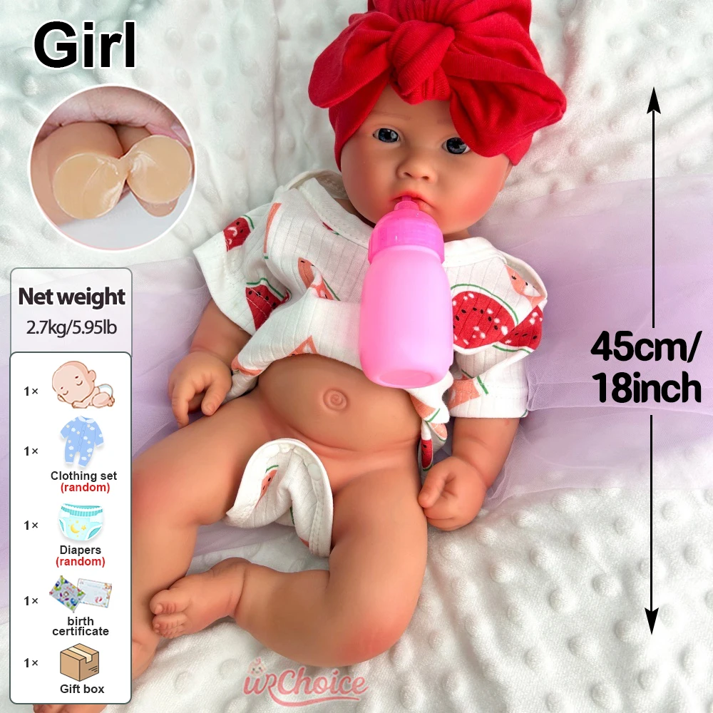 45cm Grubaska z otwartymi ustami, w całości wykonana z miękkiego silikonu, lalka reborn z realistycznymi detalami, pamiątka po ciążi lub zgubieniu dziecka.