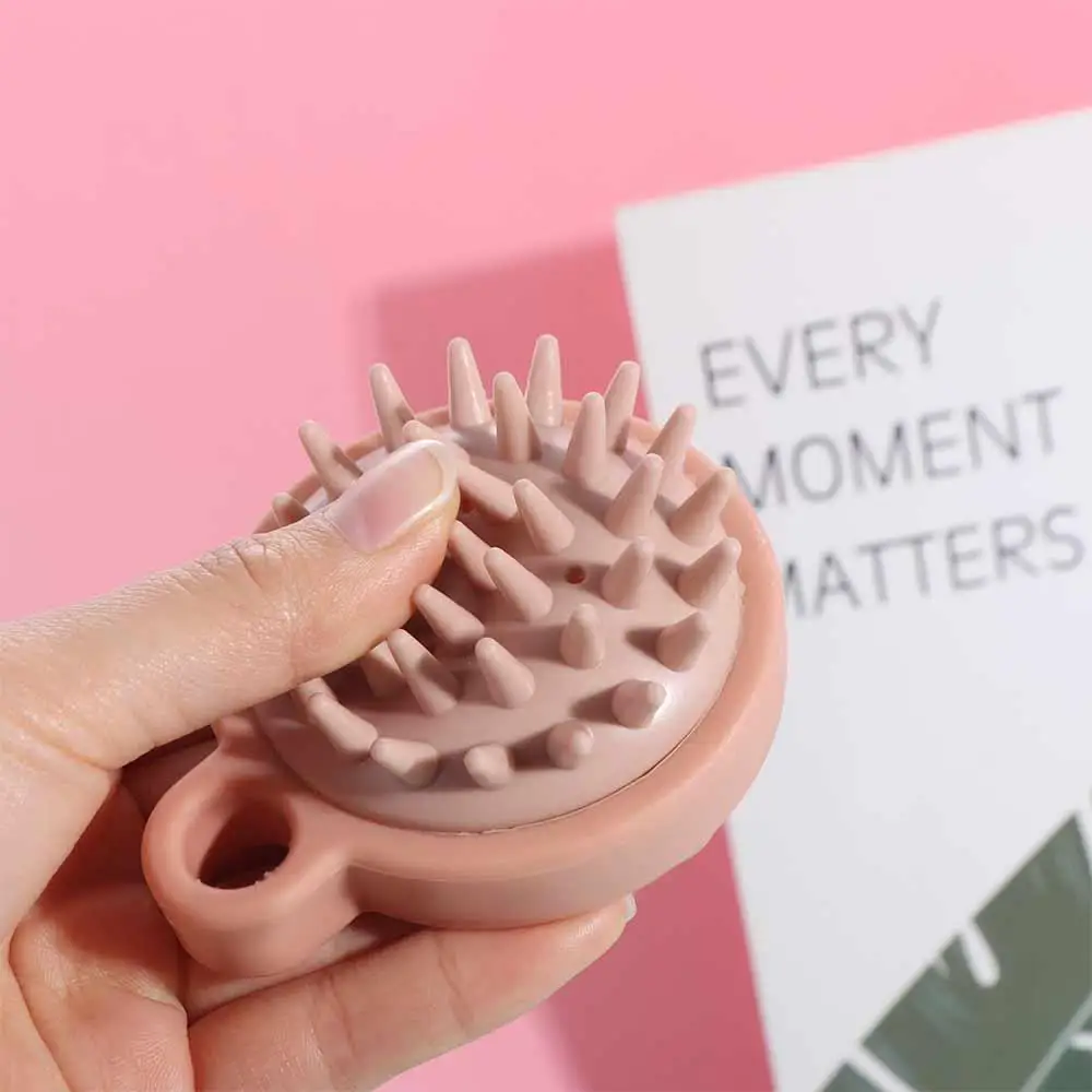 Body Brush Comfortable Silicone Shampoo Brush Soft Pink Scalp Massage Brush Round Portable Hair Washing Comb Women Men