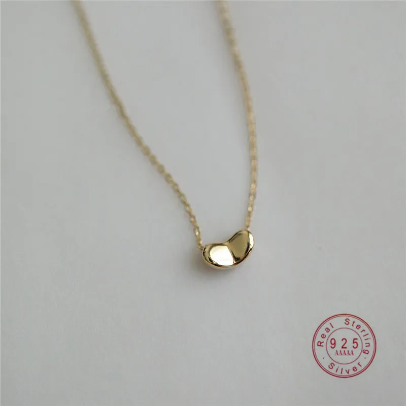 Simple Pea Pendant Necklace Women 925 Sterling Silver Electroplated 14K Gold Classic Creative Wedding Bridal Jewelry