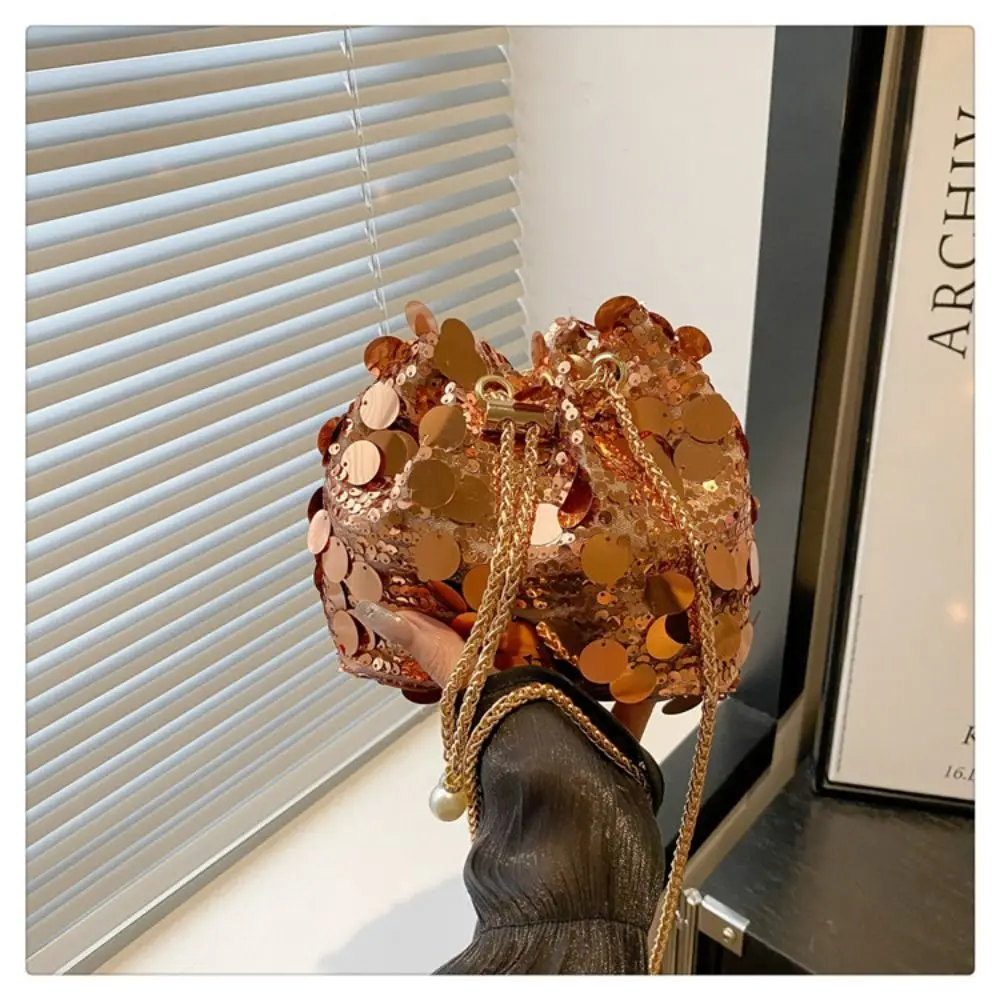 أنيقة لامعة مساء مأدبة حقيبة بريق Blingbling شرابة حقيبة كروسبودي سلسلة معدنية حقيبة يد صغيرة دلو حقيبة المرأة #2