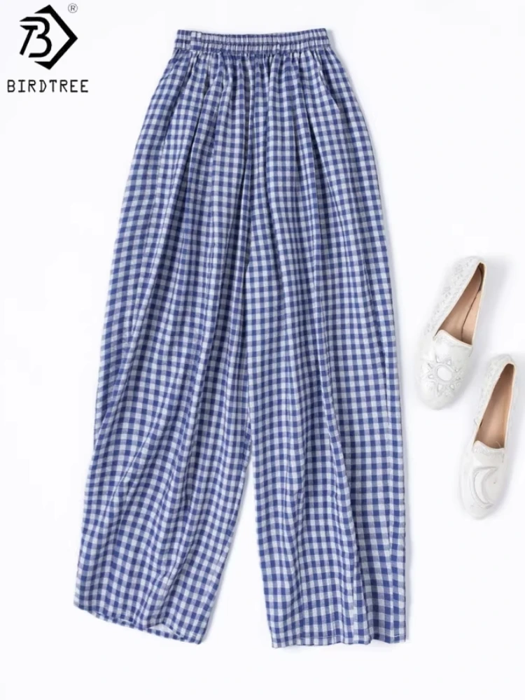 

Брюки Birdtree, 76% натуральный шелк, 24% нейлон, в клетку, женские свободные шаровары из сухого шелка, с эластичным поясом, новинка весны 2026, P63639JF