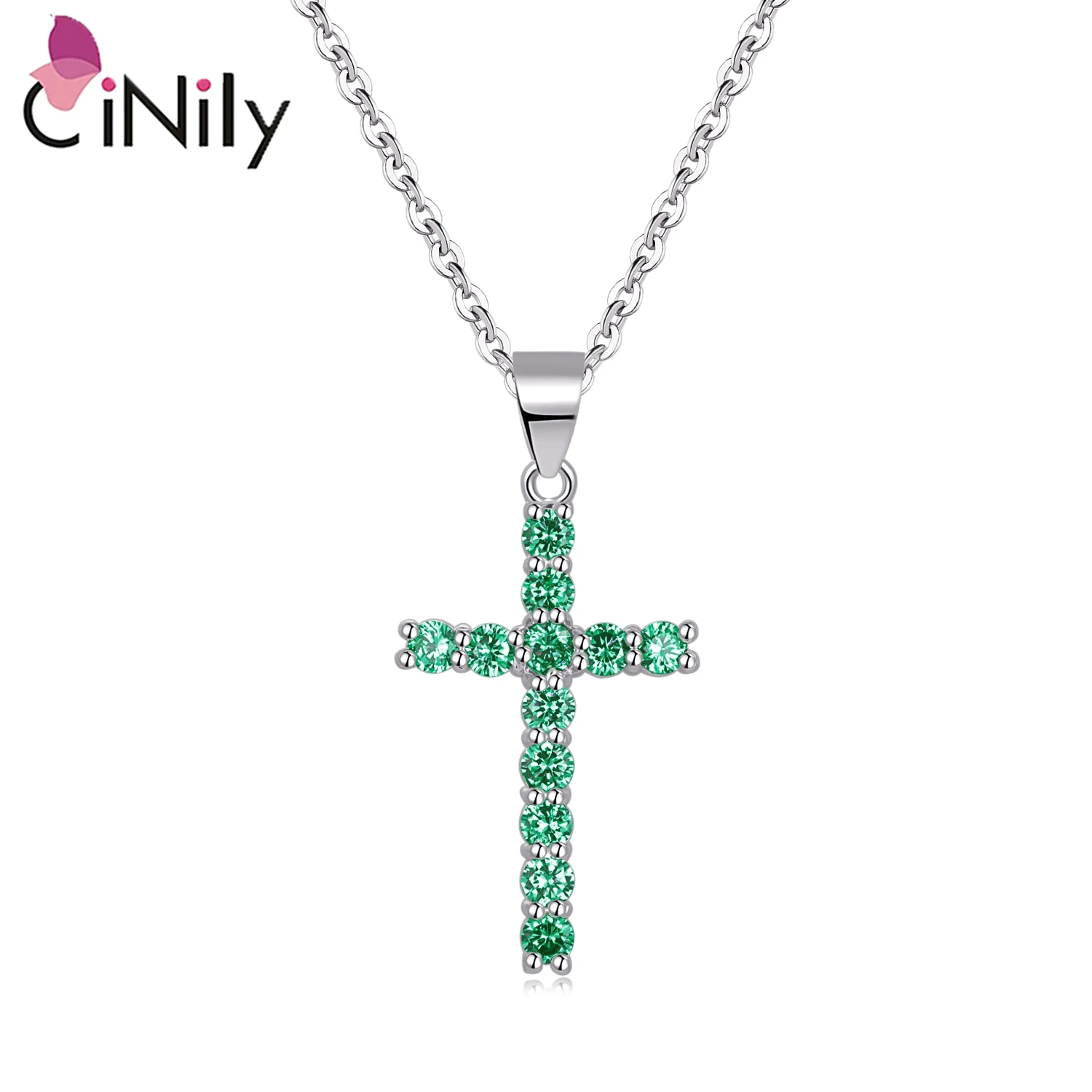 CiNily Multicolor Cubic Zirconia Silver Plated Wholesale Hot Sell Cross for Women Jewelry Party Gift  Pendant 1 1/4