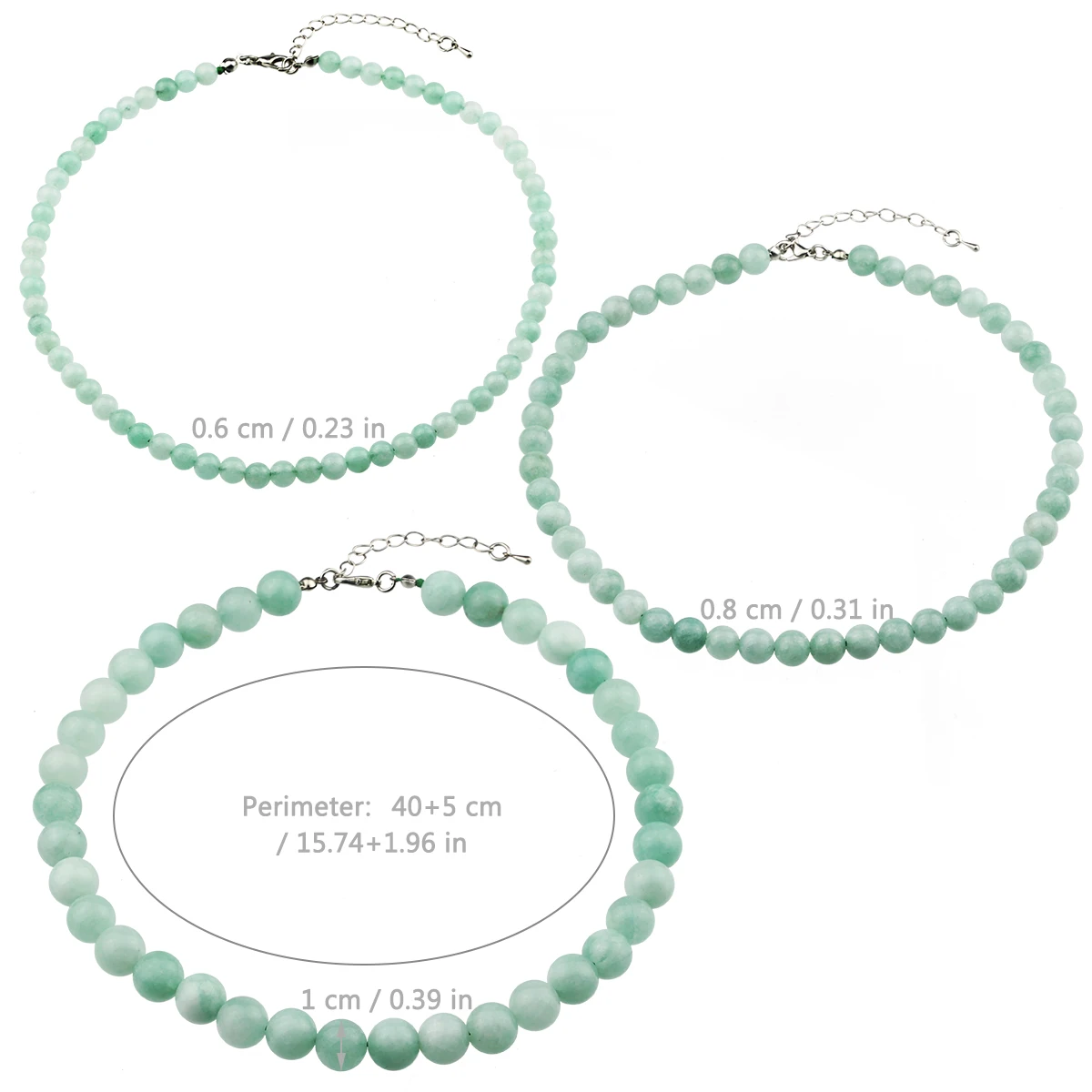 Yumfeel Natural Stone Necklace Summer Bohemian Style Vacation Jewelry Green Jade Round Beads Handmade Choker