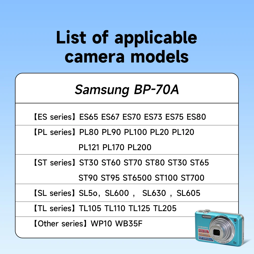 Palo-bateria de 10 unidades para samsung aq100, dv150f, es65, es67, es70, es71, es73, es74, es75, es80, es80, mv800