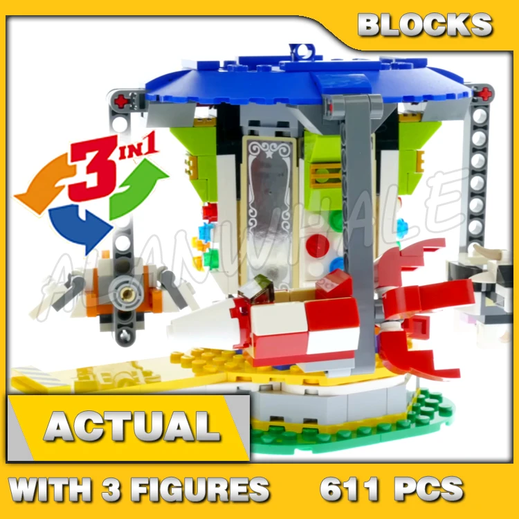 

611pcs Creator 3in1 Fun Fair Carousel Free Fall Ride Ferris Wheel 11399 Building Block set Compatible with Model