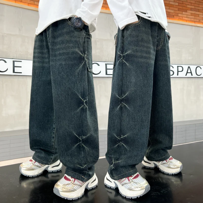 Boys' Denim Pants Spring/Autumn New Teenager Children Straight Jeans Boys Kids Handsome Spring Summer Loose Wide-leg Trousers