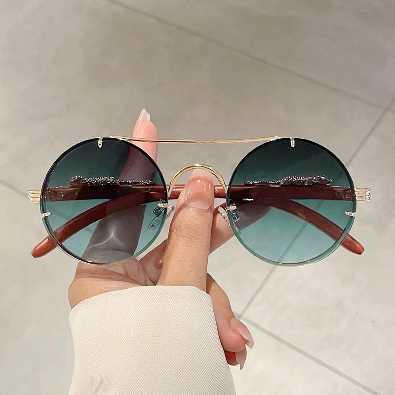 KAMMPT Vintage Round Sunglasses 2024 New in Fashion Oversized Gradient Multi-color Shades Trendy Luxury Brand Design Sun Glasses