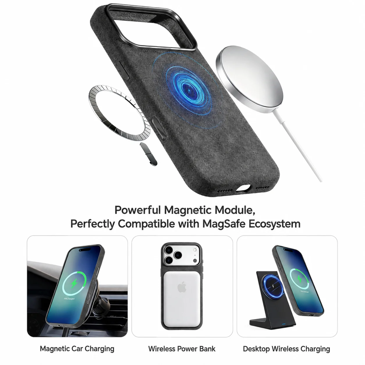 For iPhone 18 17 Pro Max Real Alcantara Magnetic Case With MagSafe Supercar Same Suede Luxury Leather Cover For iPhone 18 Pro - view 5