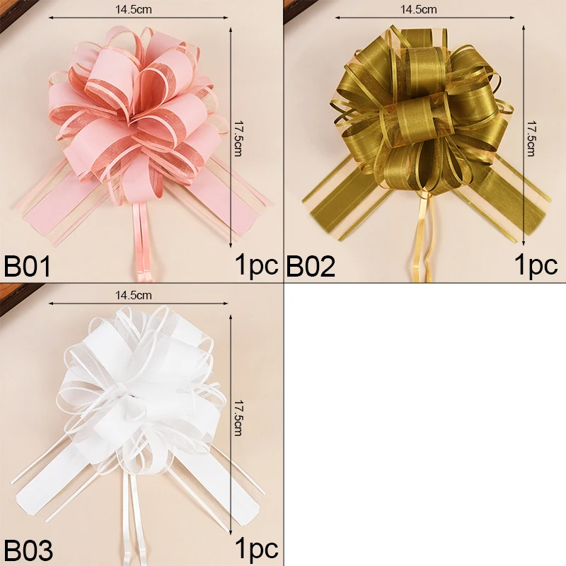 1/3/5Pcs Wedding Car Ribbon Pull Bows Knot Gift Wrap Flower Wedding Car Decor Valentine Birthday Party Supplies DIY Decoration