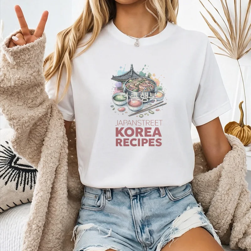 Unisex Korea Recipes Noodle Food Hangul Watercolor Graphic T Shirt Korean Local Food Culture Daily Streetwear Top