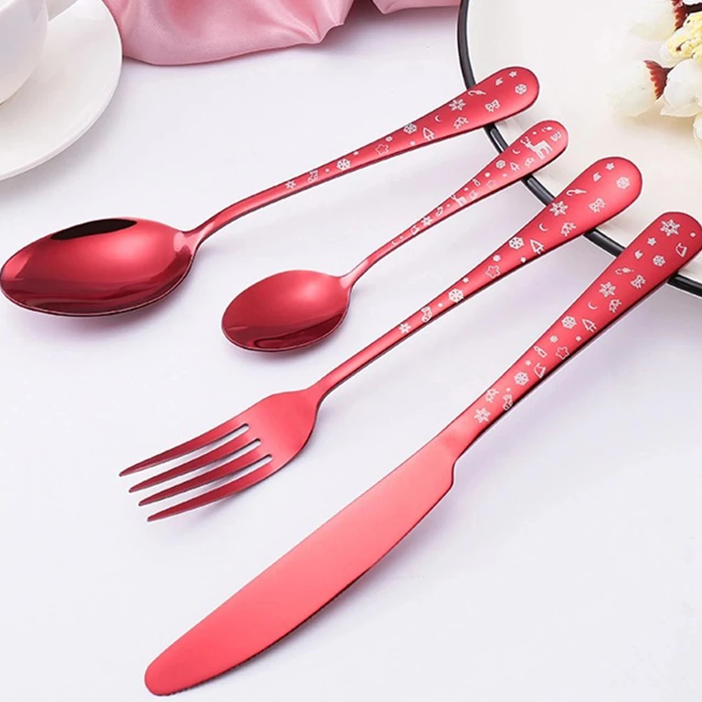 

Christmas Dinnerware Stainless Convenient Forks Steel Tableware Silver Cutlery Holiday Utensils Forks Spoons Kit