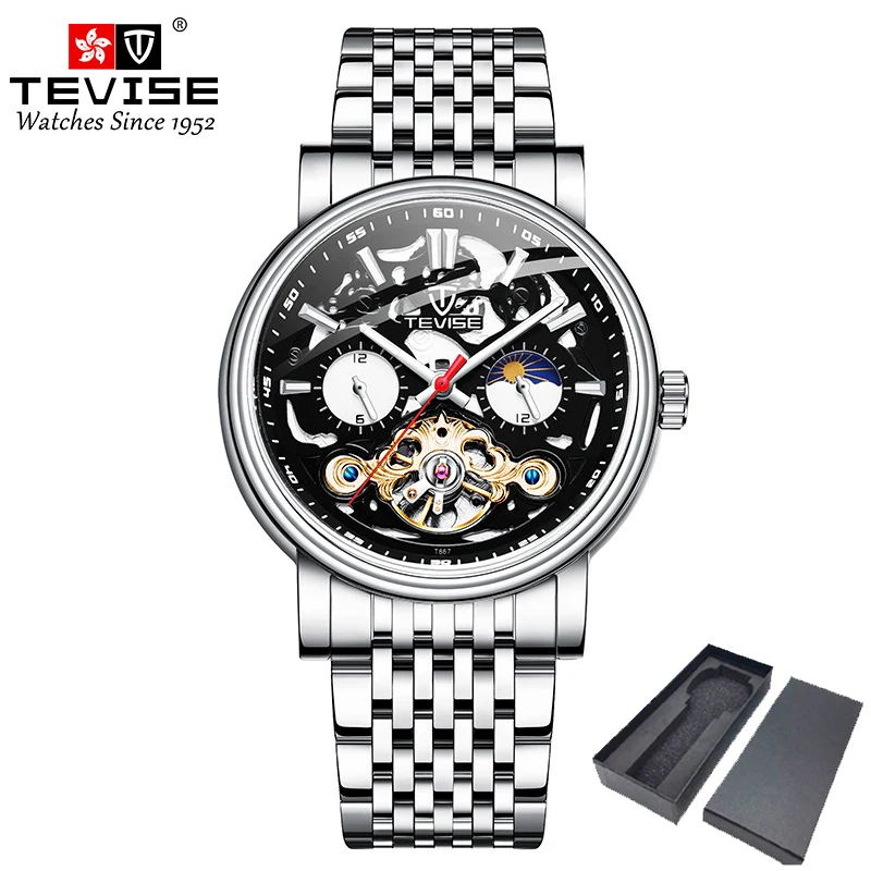 

Moon Phase Skeleton Mechanical Watches for Men Tourbillon Automatic Mens Business Wristwatch Male Clock Waterproof Montre Homme