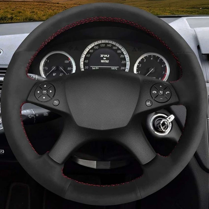 Car Steering Wheel Cover DIY Soft Black Suede For Mercedes Benz W204 C-Class C280 C230 C180 C260 C200 C300 2007 2008 2009 2010