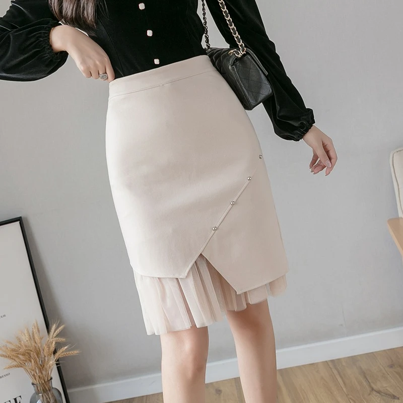 

High Waist Draped Big Size Skirts Summer 2025 Women's Plus Size Bodycon Lace Skirt Irregular Mesh Patchwork Skirt