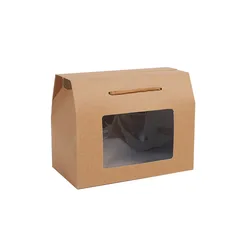 12/24/48pcs Kraft Paper Portable Boxes with Handle/Transparent Window White Folding Gift Box Portable Gift Box Can Be Customized