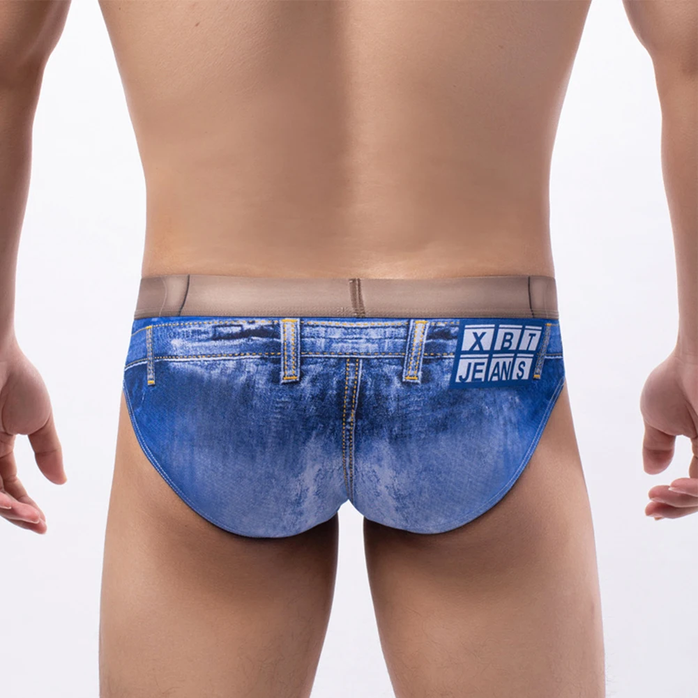 Men Sexy Fake Jean Briefs Personality Man Underwear Bikini Trunks 3D Printing Panties Male Stretchy Imitation Denim Underpants