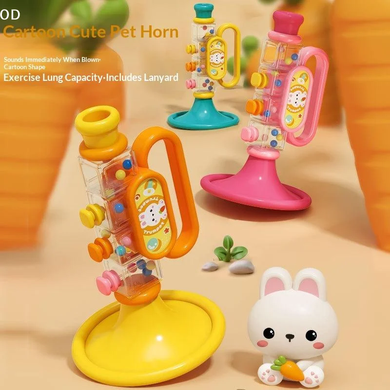 Cartoon Baby Trumpet Toy Cute Horn Toys Mini Blowing Trumpet With Hanging Rope Early Education Musical Toy For Toddler Gifts