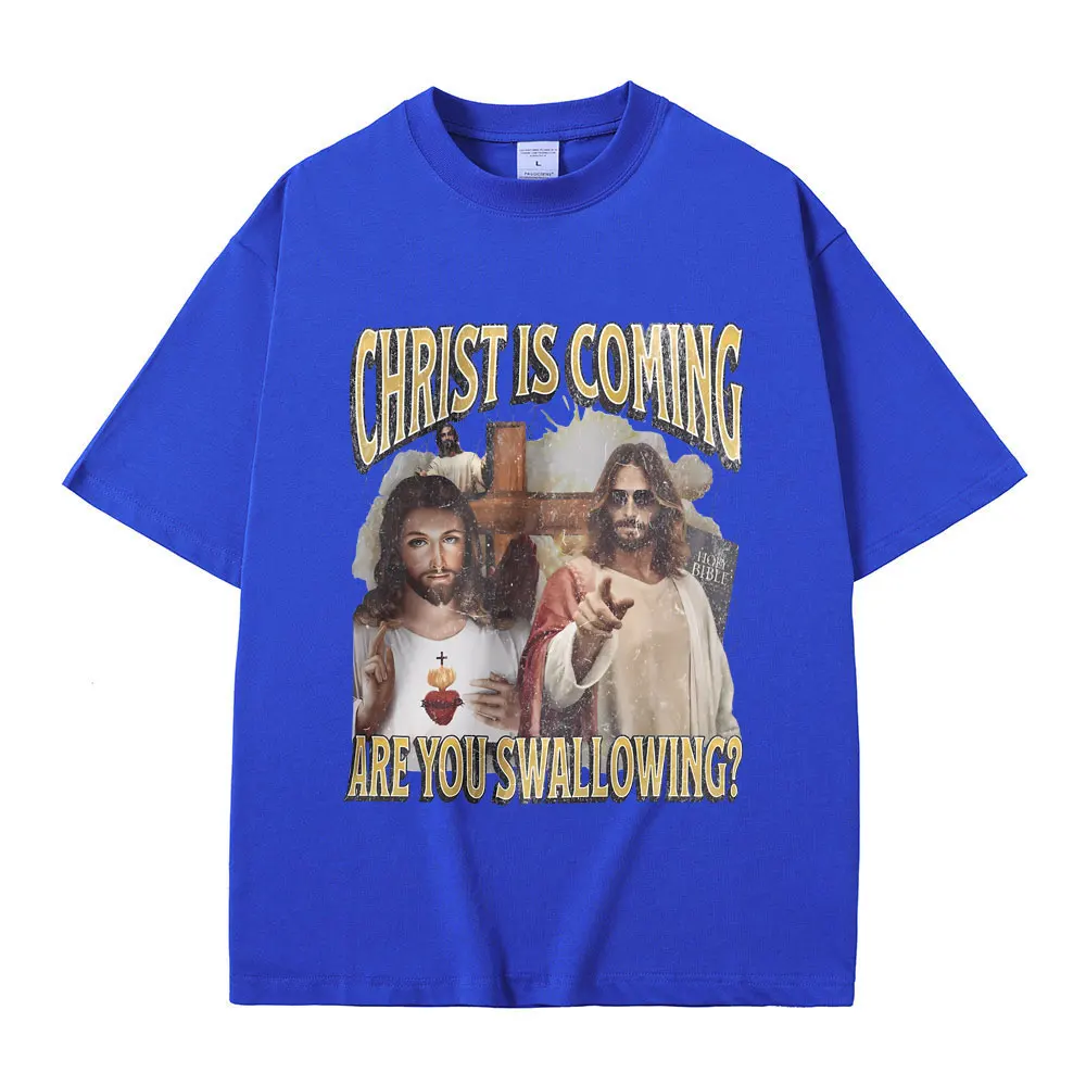 المسيح قادم هل أنت نبتلع تي شيرت مضحك يسوع الجرافيك تي شيرت مطبوع الذكور موضة المتضخم التي شيرت الرجال عادية تيز #3