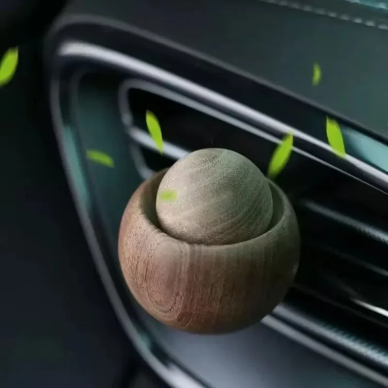 Wooden Car Vent Clip Diffuser Round Ball Essential Oil Aroma Air Freshener Auto Interior Aromatherapy Decoration