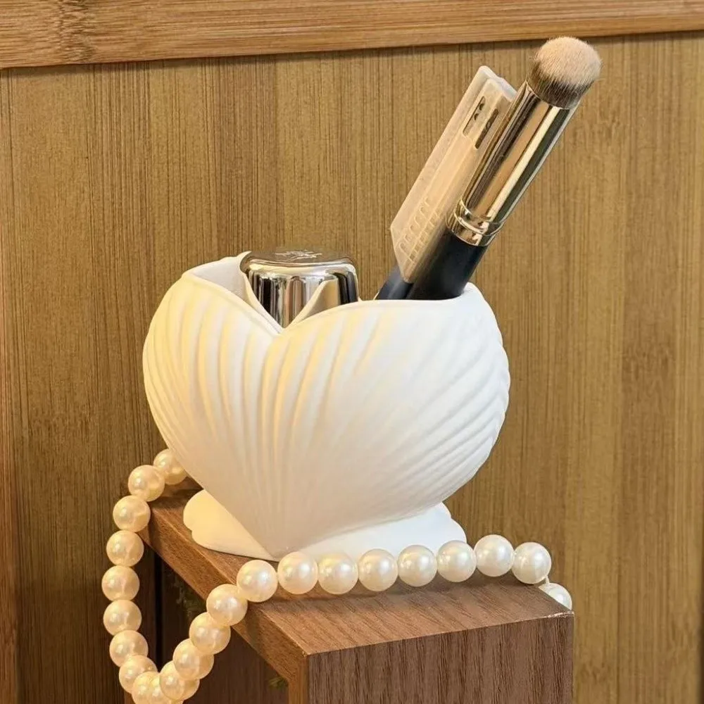 3D Printed Shell Shape Toothpaste Toothbrush Holder Aesthetic Coastal Style Heart Shell Desk Organizer Plastic Stable Base