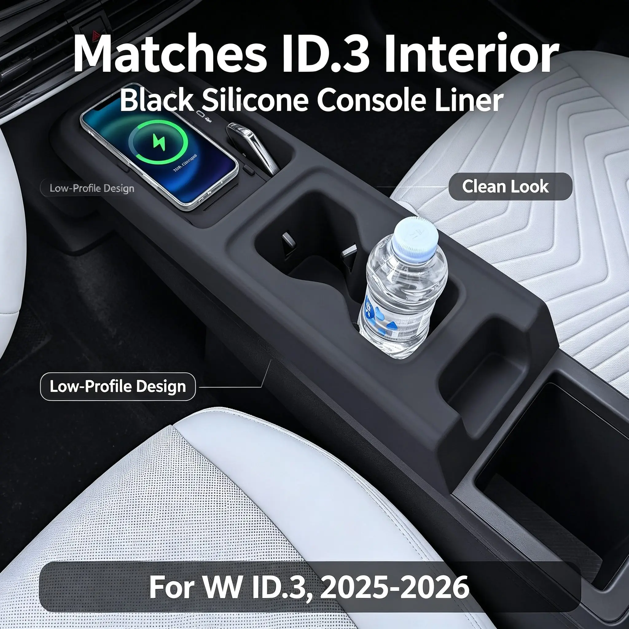 Center Console Cup Holder Mat For VW ID.3 2025-2026 Silicone Drink Storage Organizer Anti-Scratch Car Interior Accessories