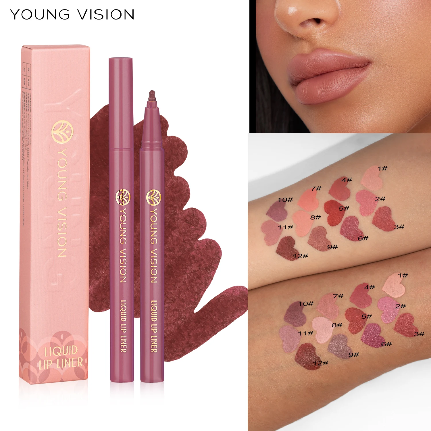 YOUNG VISION Juego de delineador de labios líquido de 6 colores mate y duradero, punta de calabaza de esponja, lápiz labial mate desnudo