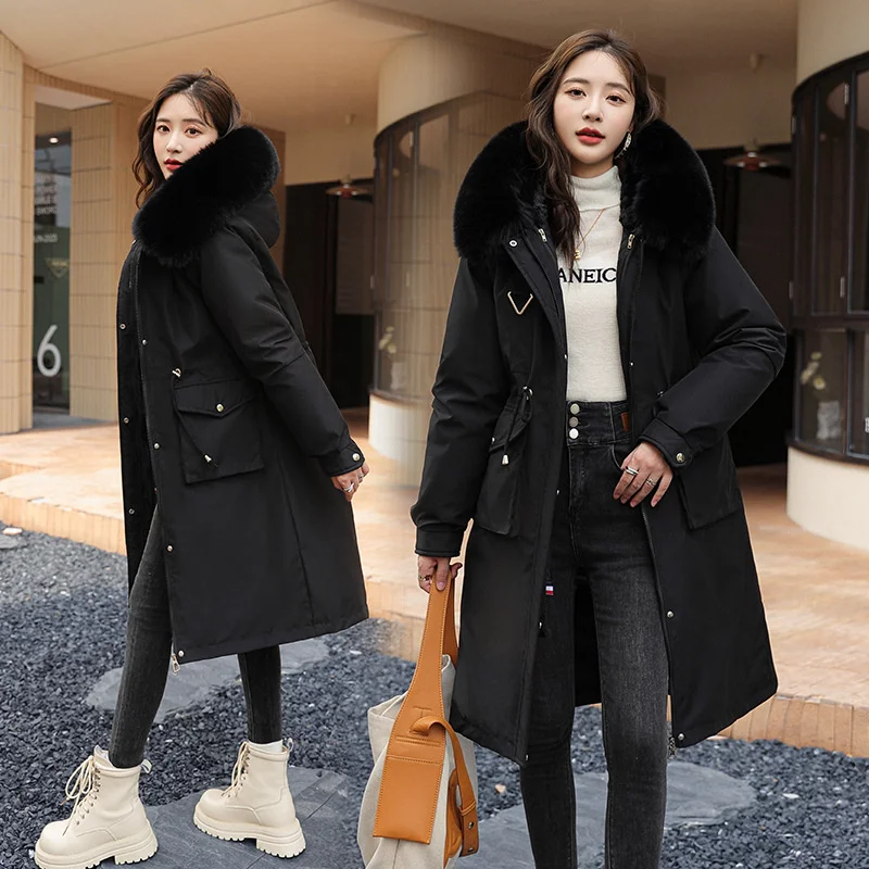 Winter Jacket New 2024 Women Parka Clothes Long Coat Wool Liner Hooded Jacket Fur Collar Thick Warm Detachable Snow Wear Parkas