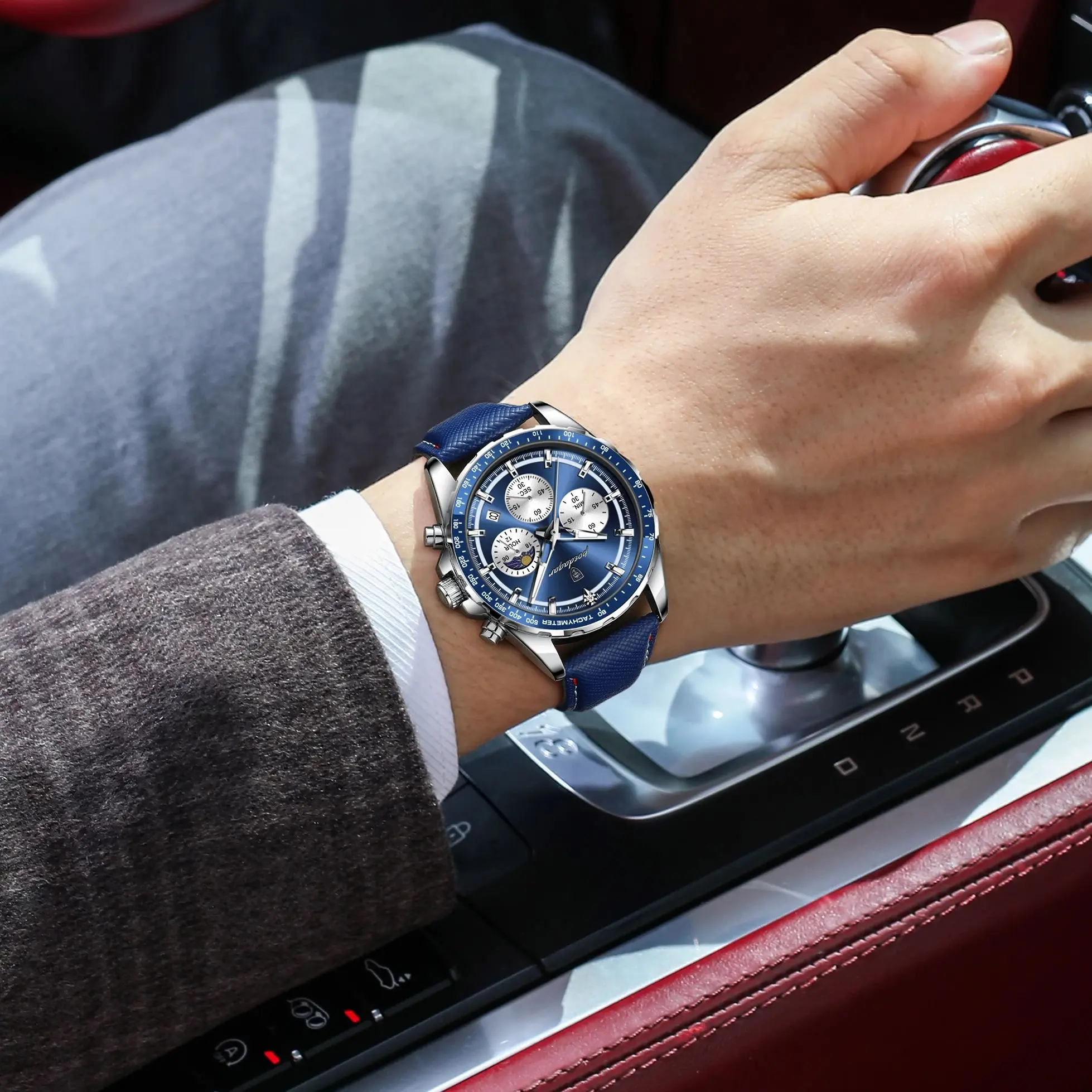 POEDAGAR Orologio da uomo di lusso originale Moda cronografo impermeabile luminoso con data Orologio da uomo al quarzo in pelle Reloj