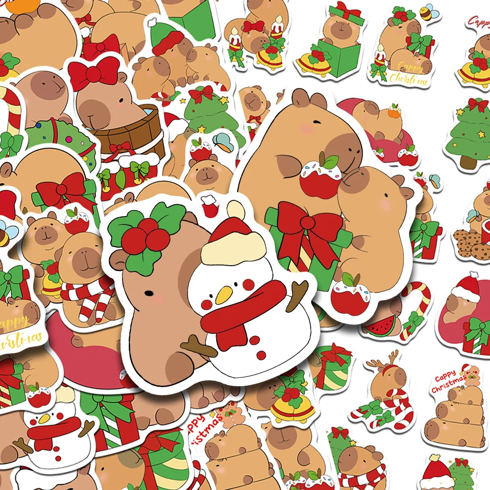 

50pcs Cartoon Christmas Capybara Stickers For Phone Scrapbook Bottle Skateboard DIY Graffiti Waterproof Stickers Creative Gifts