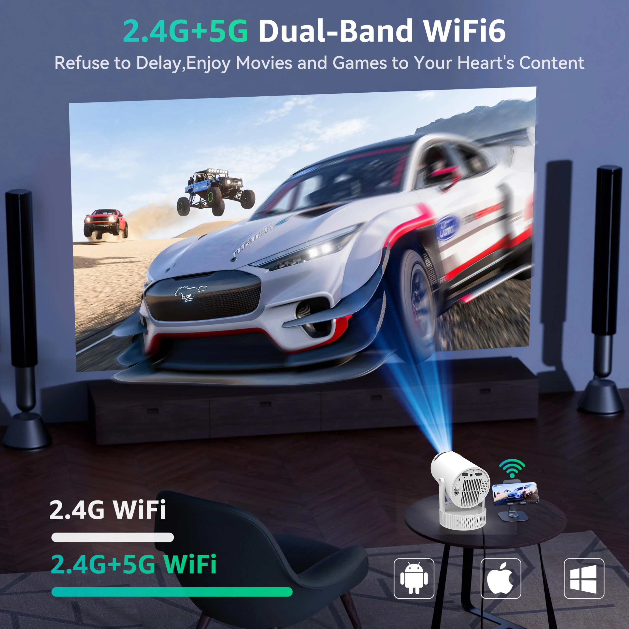 جهاز عرض ذكي محمول ثنائي النطاق WiFi 6 يعمل بنظام Android 11 Bluetooth 5.3 استمتع بالصوت والبصري عالي الدقة في أي وقت وفي أي مكان في المنزل وفي الهواء الطلق #2