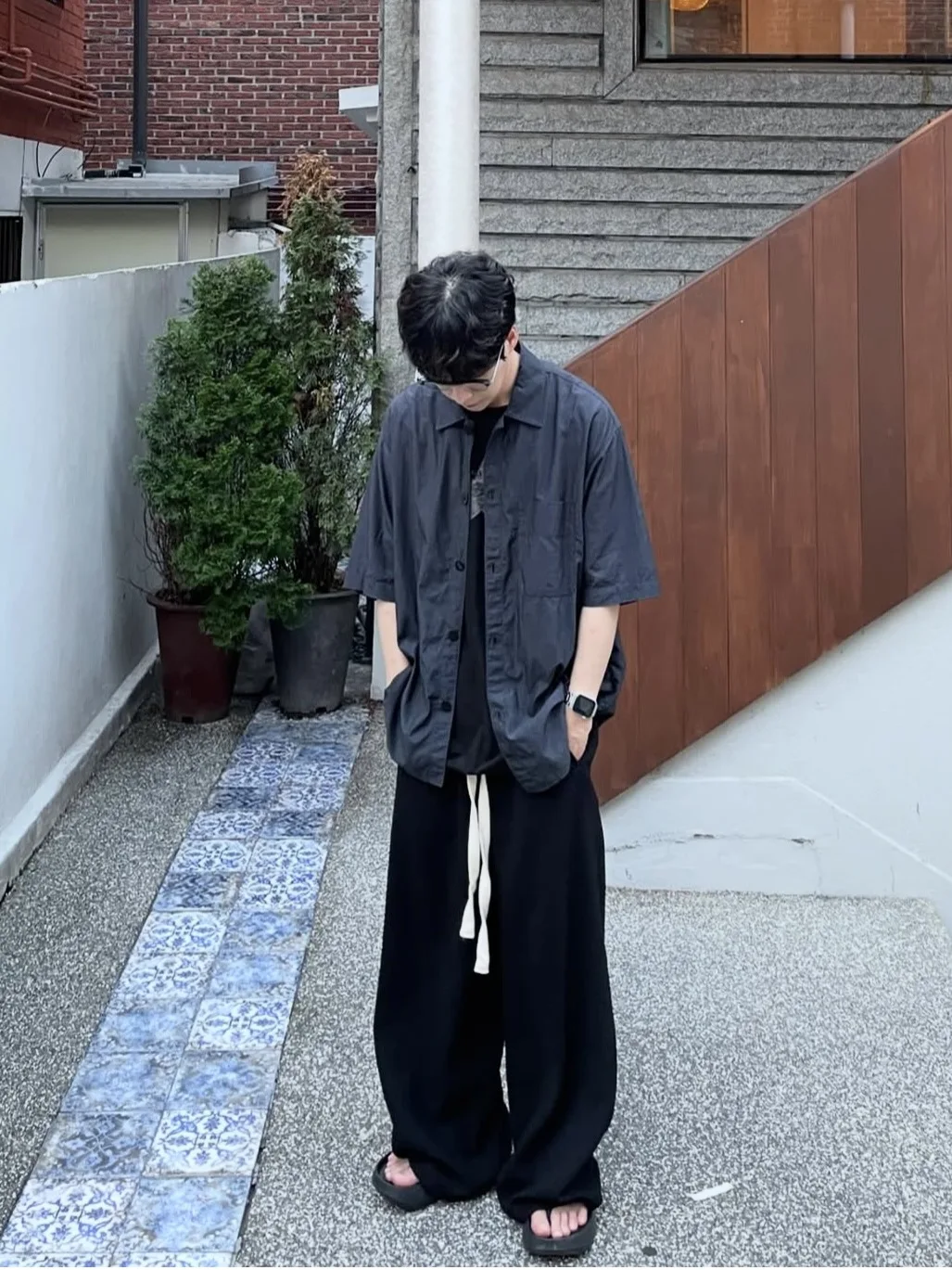 Spring Summer Loose Wide Leg Casual Sports Pants Nonnod 3D Embroidery Lightweight Drapey Elastic Waist Long Trousers