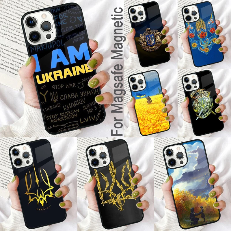 U-kraine Flag National Emblem Magnetic Soft Phone Case for iPhone 16 Promax 15 Pro 13 14 Plus 11 12 Mini MagSafe Coque