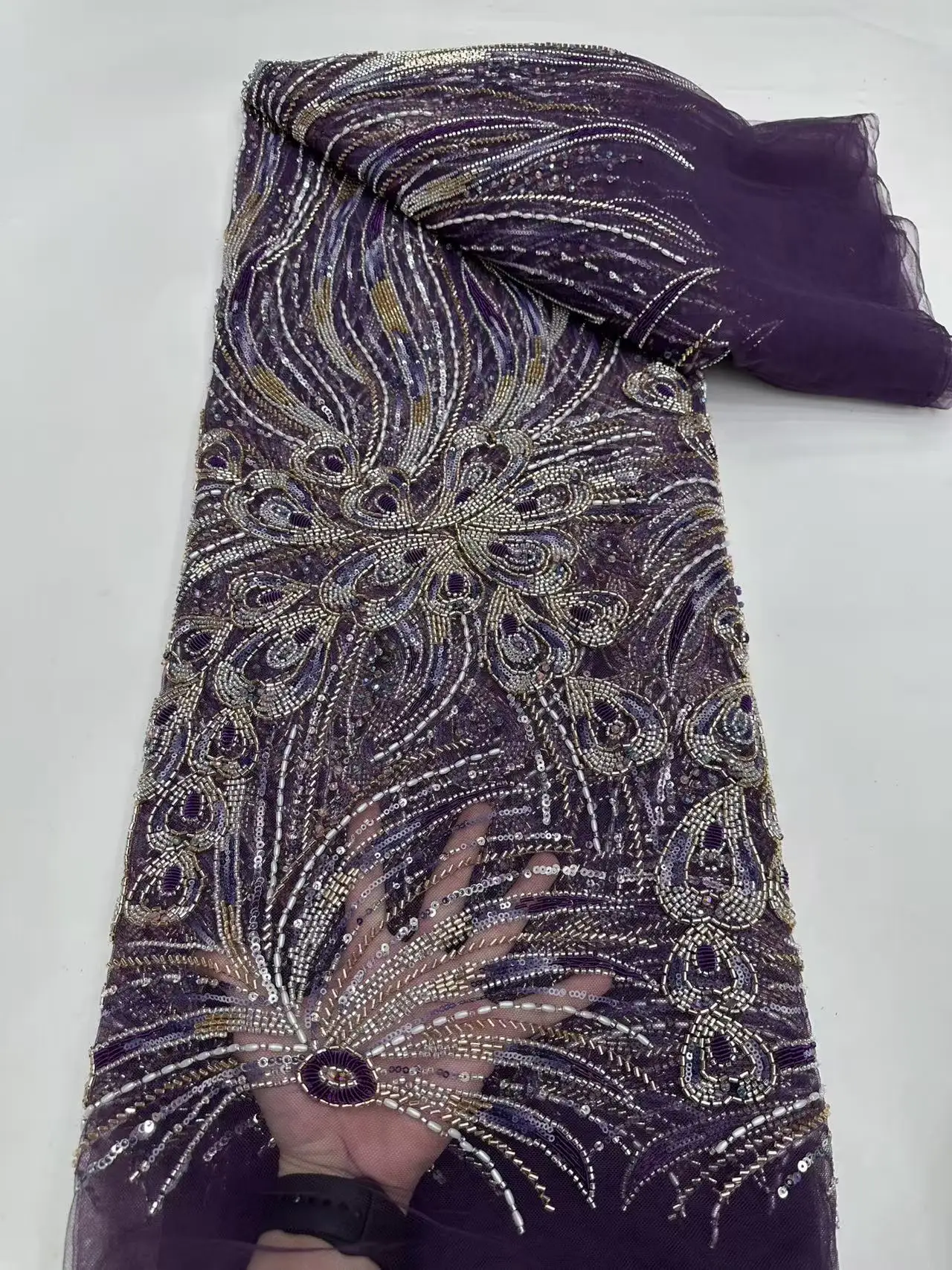 Luxury Exquisite African Beaded Lace Fabric 2025 Nigerian French Sequin Tulle Lace Fabric for Party Dress Sewing 5 Yards SZ1564