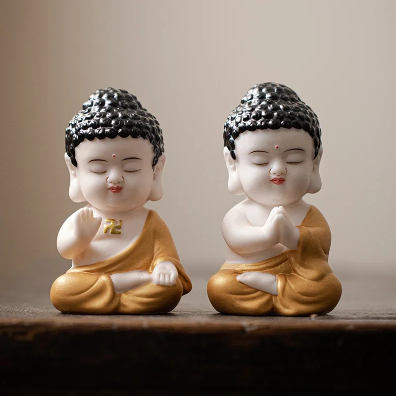 Refining ceramic small fire color Tathagata Zen ornament creative cute Buddha statue home living room tea room tea desktop