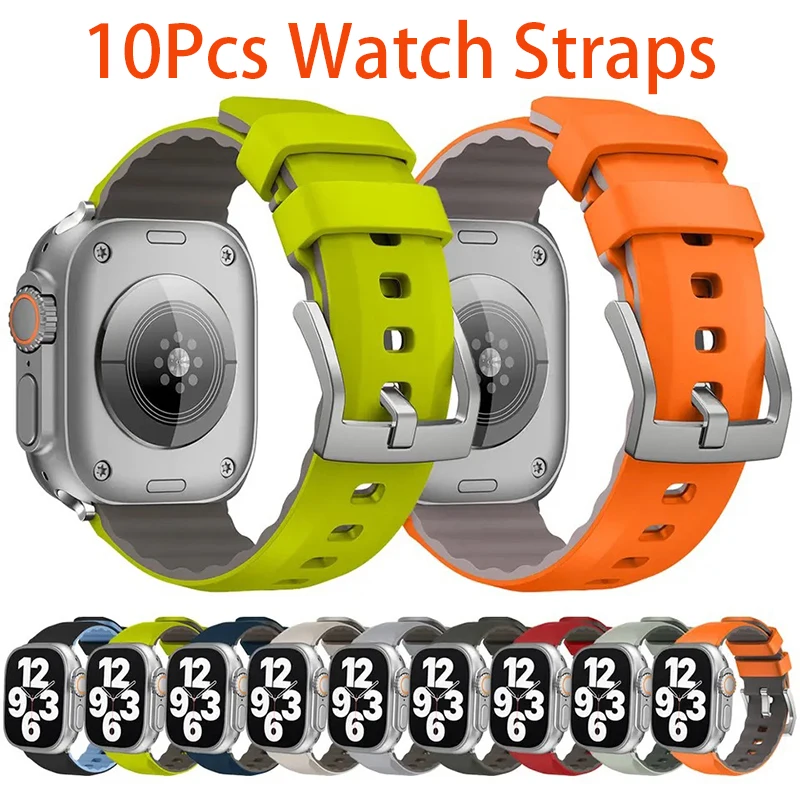 10Pcs Silicone Strap for Apple Watch Ultra 2 49mm 45mm 44mm 42mm 41mm 40mm Sports Outdoor Band for IWatch 9 8 7 6 SE 5 Bracelet