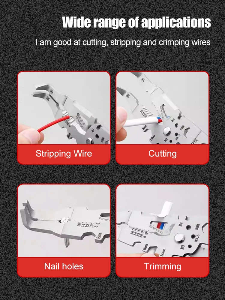 Multifunctional wire stripping pliers, electrician specific pliers, tool, large elbow wire pulling and cutting pliers