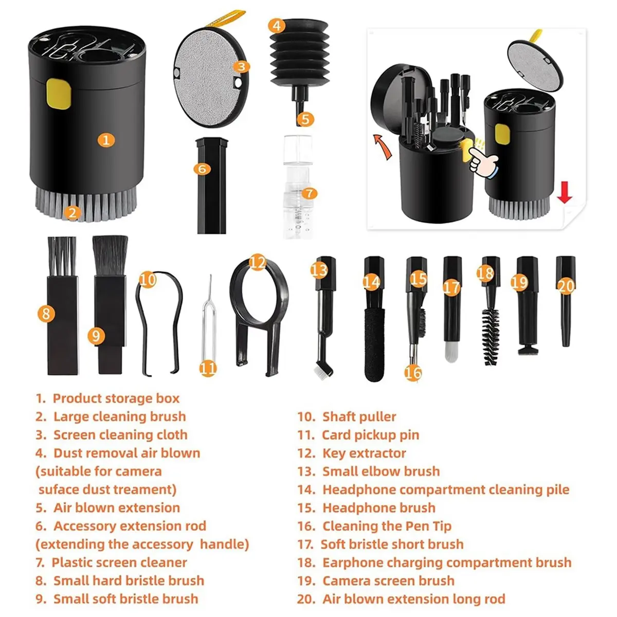 Gran Oferta 828, Kit de Limpieza 20 en 1 para Pantalla de Teléfono y Laptop, Kit de Limpieza de Teclado con Cepillo para Tablet, Teléfono, Cámara, Computadora