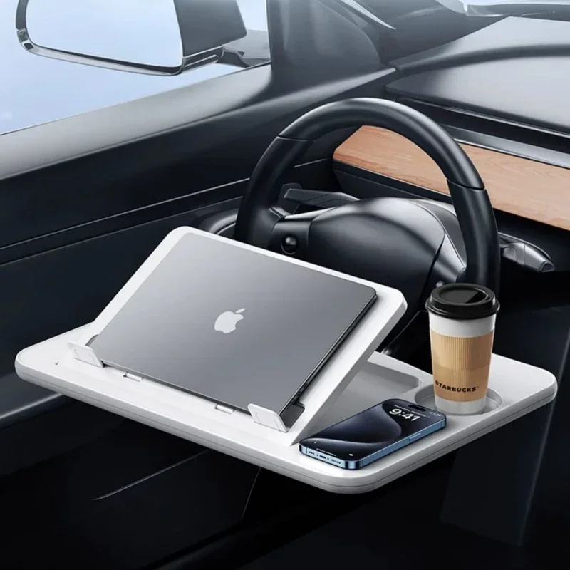 Hipacool Adjustable Car Laptop Computer Desk Mount Stand Car Steering Wheel Portable Foldable Tray Board Table for Work Eat Read