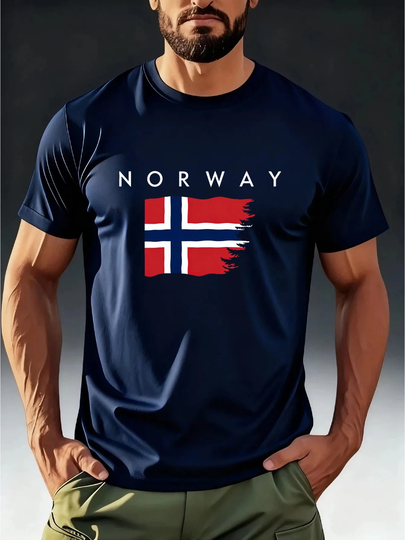 Men's Norwegian Flag T-Shirt - Ink Splatter Norway Design, Soft Breathable Short Sleeve Casual Round Neck Tee Suitable for Summe