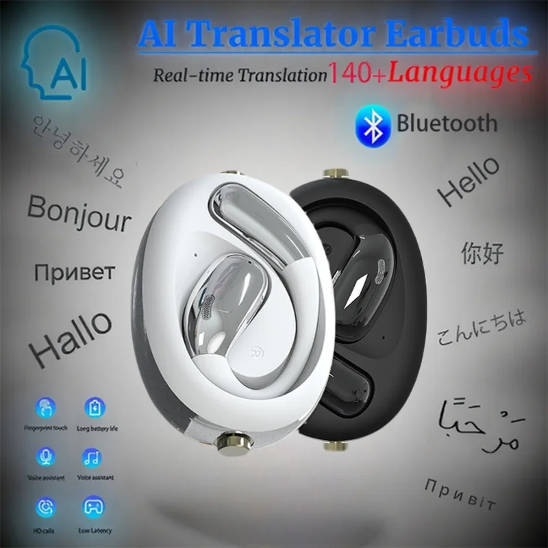 

Earphones wireless bluetooth AI real time translation earbuds noise cancellation Rotatable gaming intelligent gym headphones men