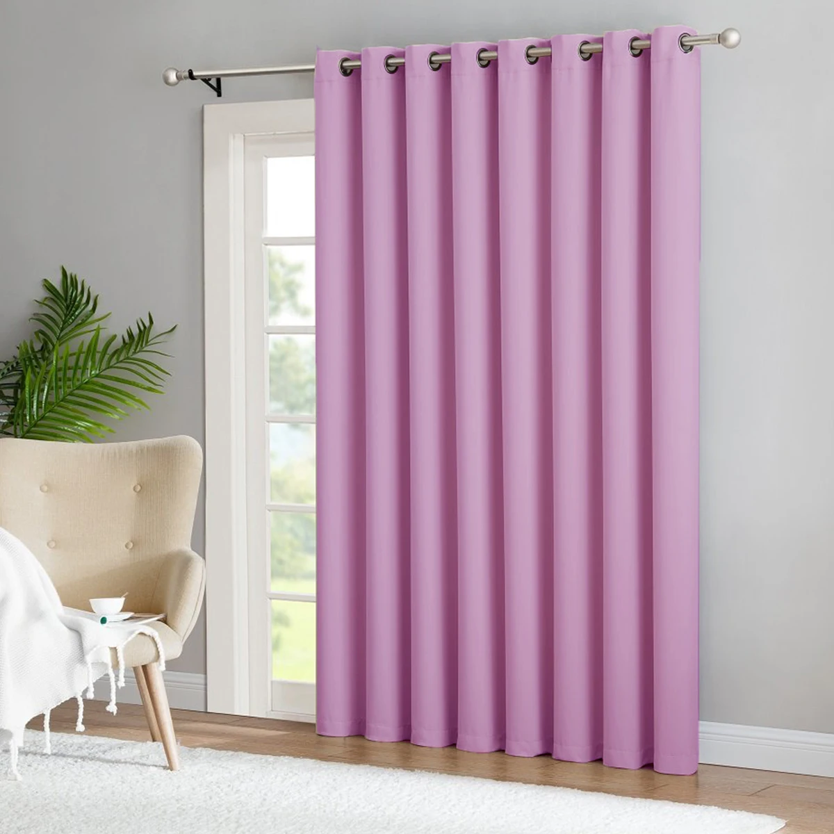 Purple Pink Blackout Curtains, Room Darkening Drapes for Living Room Bedroom, Thermal Insulated Light Blocking Grommet Curtains