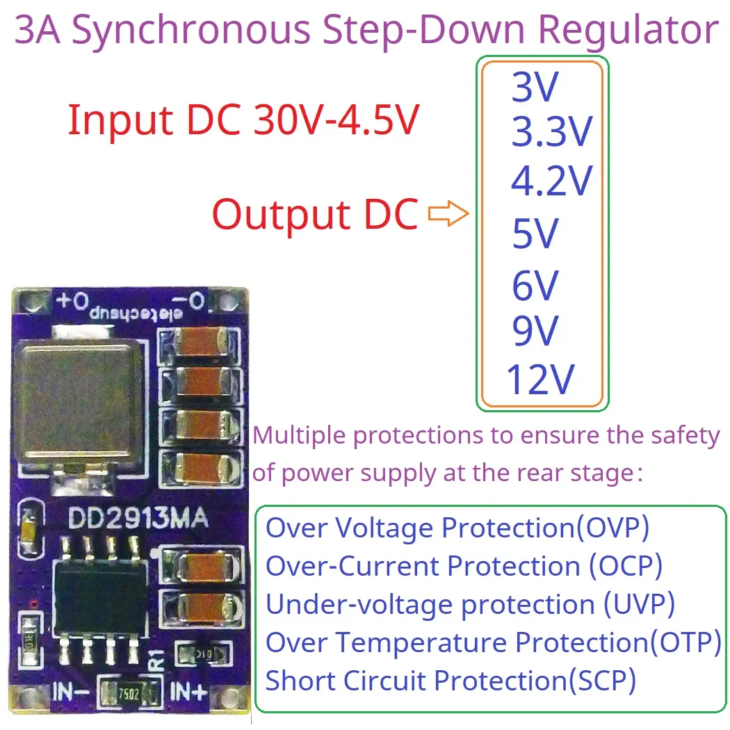 3PCS 3A DC-DC Buck 36W DC 5-30V to 3V 3.3V 4.2V 5V 6V 7.5V 9V 12V Converter Synchronous Power Supply For PTZ CCTV IP Camera