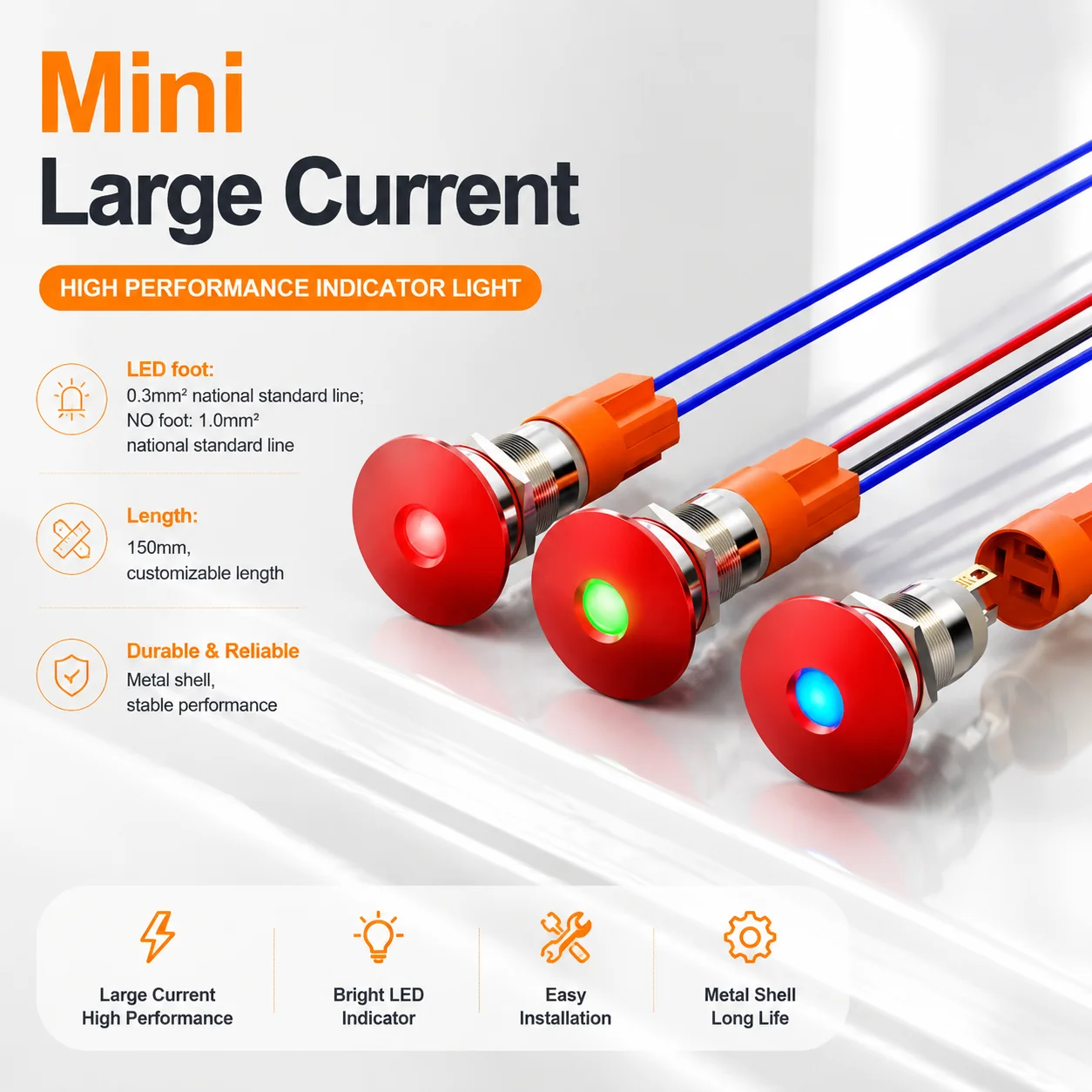 LANBOO Mini 12mm Mushroom Head High Current Emergency Stop Push Type Self Locking Metal Switch With Light Normally Open Contact
