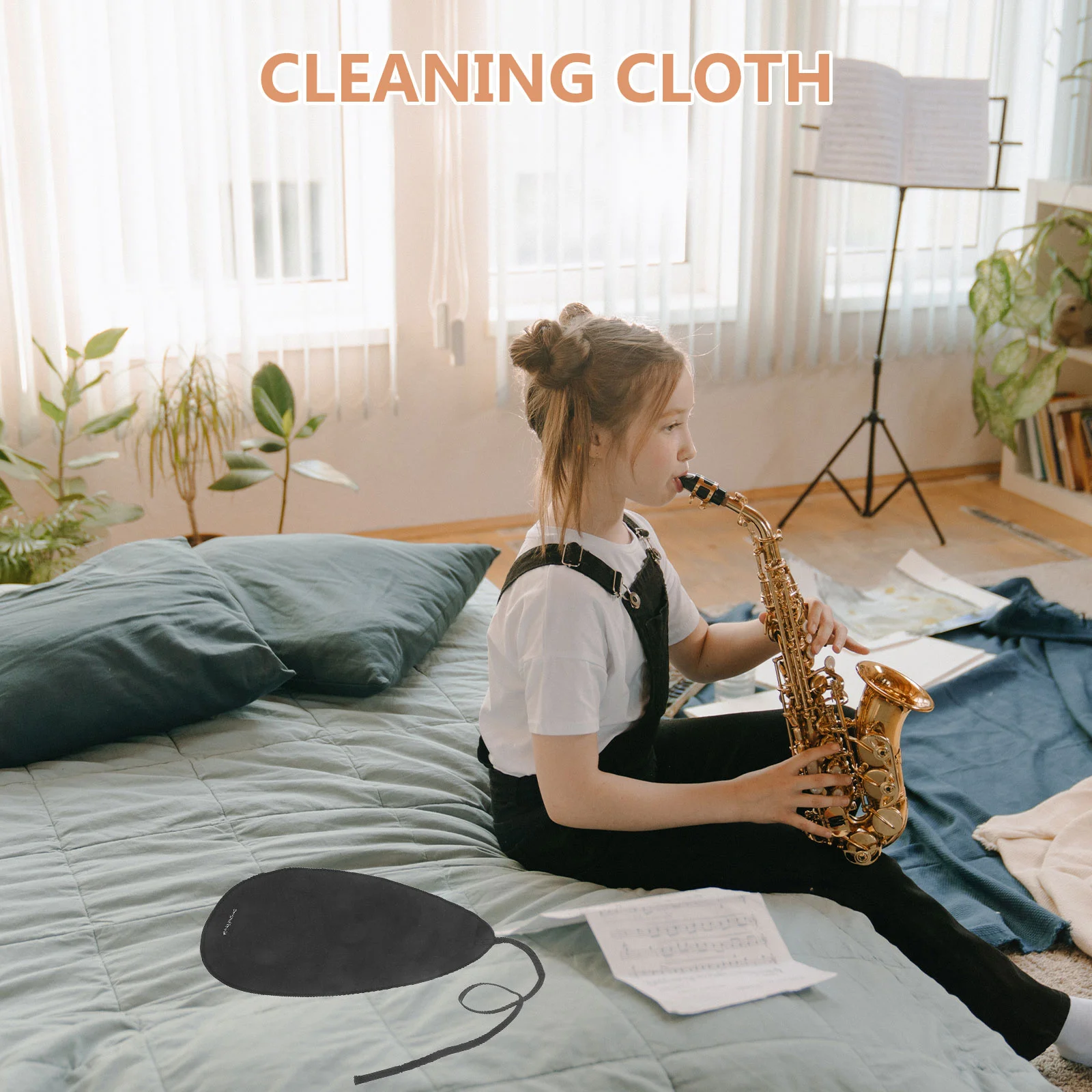 

2Pcs Clarinet Cleaning Cloth Flute Saxophone Music Instrument Care Tool Fabric Reusable for Moisture Removal Compact