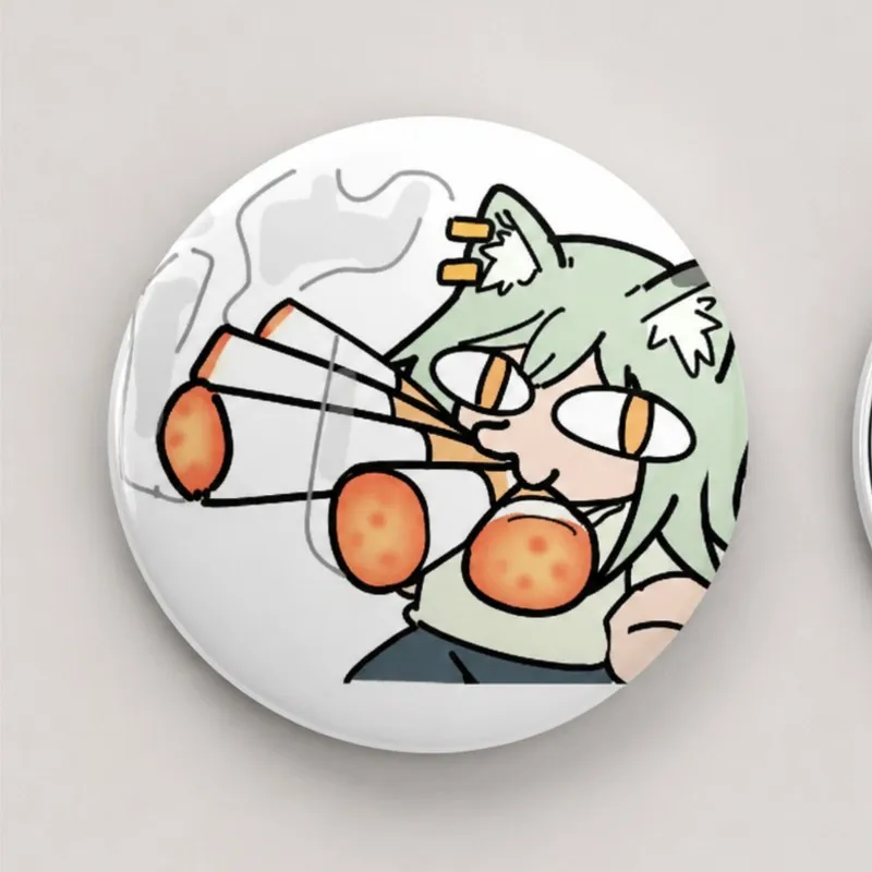 Chainsmoker Cat Yani Neko Yaniko Button Pins Brooch 58mm Round Badge Anime New Decors Halloween Accessory Gifts Fans Customized