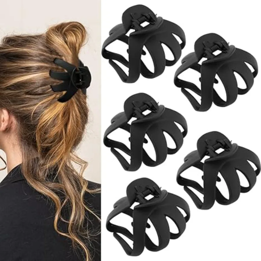 

Jumbo Octopus Hair Clips - 3.15" Matte Black Claw Clips for Long, Thick Hair (Pack of 5), Black