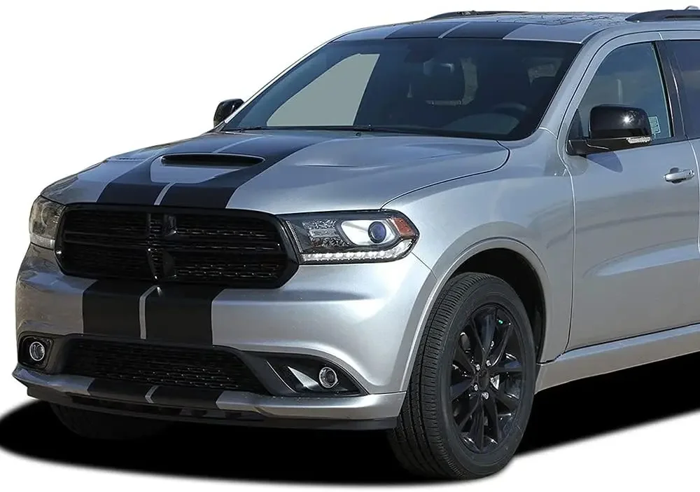 Racing Rally Stripes Graphics Vinyl Decals Compatible with Dodge Durango (Matte Black)